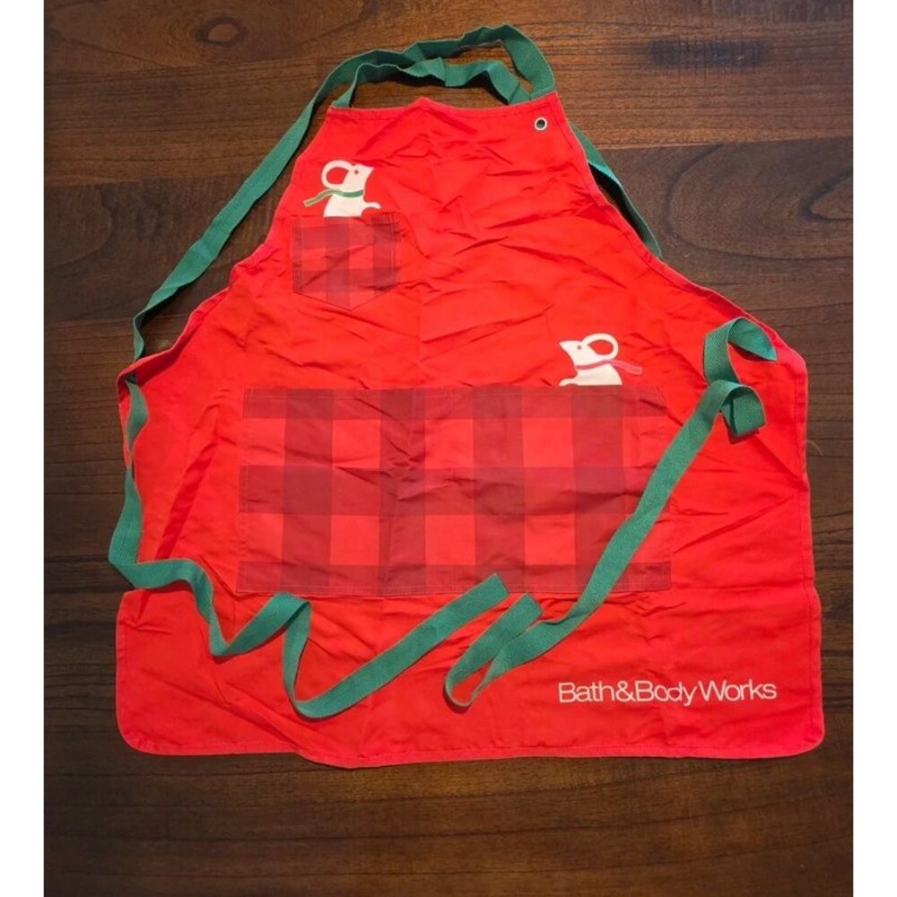 Bath & Body Works Holiday Apron Red Buffalo Plaid Dog Christmas Employee Apron